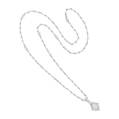 Lot 128 - Judith Ripka Long White Gold and Diamond Pendant Chain Necklace
