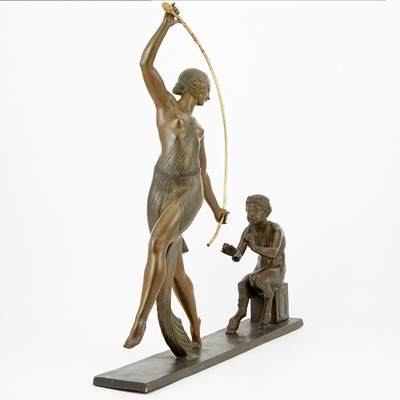 Lot 514 - French Art Deco Parcel Gilt and Patinated Bronze Figural Group of a  Thyrsus Dancer and Seated Faun