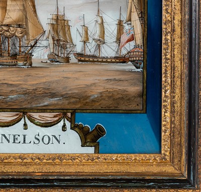 Lot 536 - Reverse Painting on Glass Depicting a Fleet of Ships Entitled 'THE GREAT ADMIRAL NELSON'