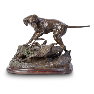 Lot 577 - Oversize Cold-Painted and Patinated Bronze Group of a Pointer Flushing a Pheasant