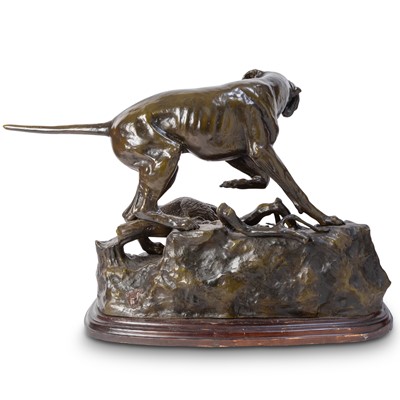 Lot 577 - Oversize Cold-Painted and Patinated Bronze Group of a Pointer Flushing a Pheasant