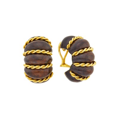 Lot 103 - Seaman Schepps Pair of Gold and Wood Earclips