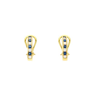 Lot 1031 - Tiffany & Co. Pair of Gold, Sapphire and Diamond Half-Hoop Earrings