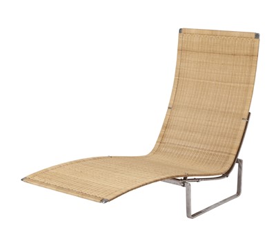 Lot 251 - Poul Kjærholm Wicker, Leather and Chromed Metal "PK24" Chaise Longue