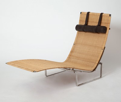 Lot 251 - Poul Kjærholm Wicker, Leather and Chromed Metal "PK24" Chaise Longue