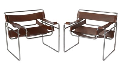 Lot 246 - Pair of Marcel Breuer Leather and Chromed Metal "Wassily" Armchairs