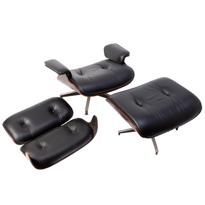 Lot 125 - Charles and Ray Eames Leather Upholstered Rosewood Model 670 and 671 Lounge Chair and Ottoman