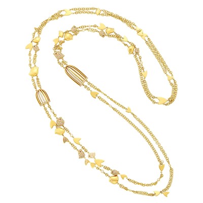 Lot 83 - Long Double Strand Gold and Diamond Chain Link Necklace