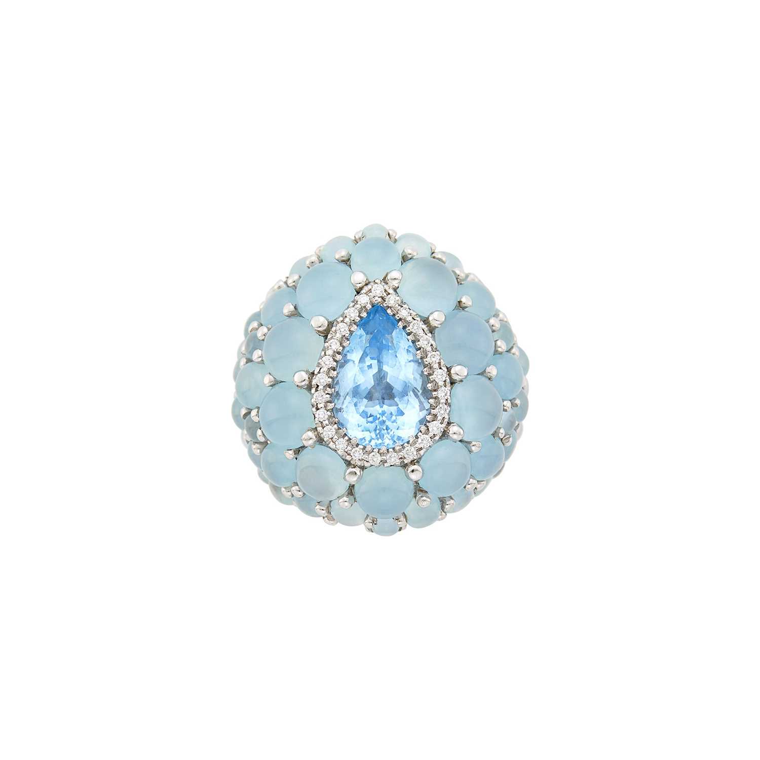 Lot 70 - White Gold, Blue Topaz, Cabochon Aquamarine and Diamond Ring