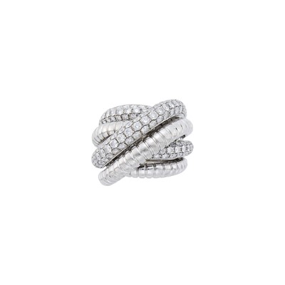 Lot 72 - Wide White Gold and Diamond Six Row Overlapping Bombé Ring