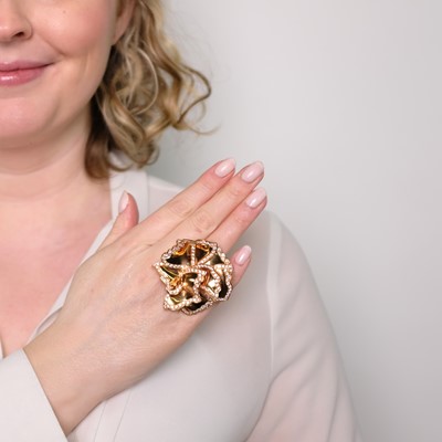Lot 59 - Oversized Rose Gold and Diamond Flower Ring