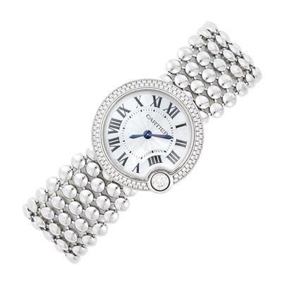 Lot 115 - Cartier White Gold, Mother-of-Pearl and Diamond 'Ballon Blanc' Wristwatch, Ref. HP100757
