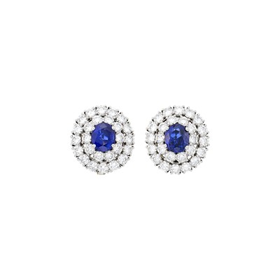 Lot 147 - Cartier London Pair of Platinum, Sapphire and Diamond Earclips