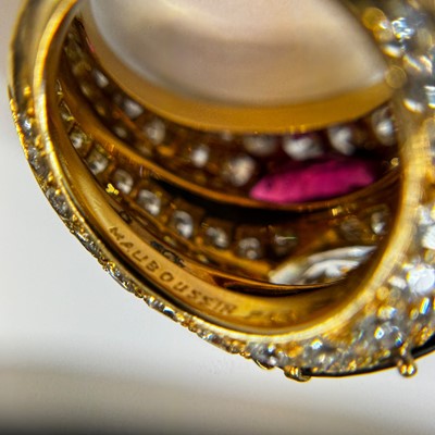 Lot 44 - Mauboussin Paris Gold, Diamond, Sapphire, Ruby and Diamond Three Band Ring