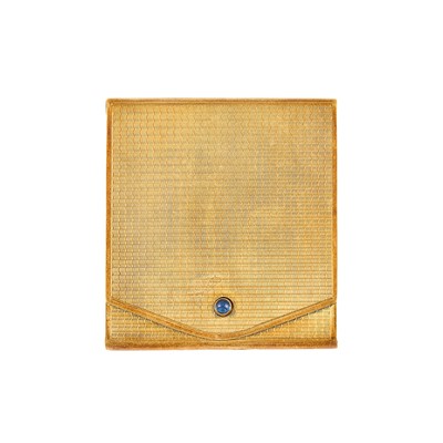 Lot 2071 - Gold and Cabochon Sapphire Matchbook Case