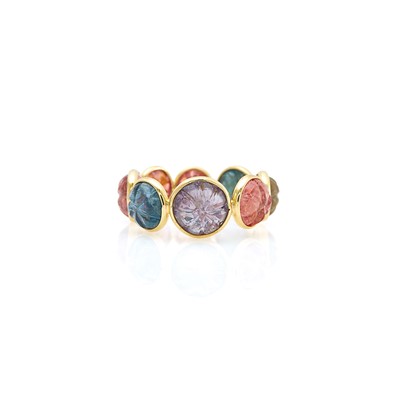 Lot 2031 - Gold and Carved Multicolored Spinel Band Ring