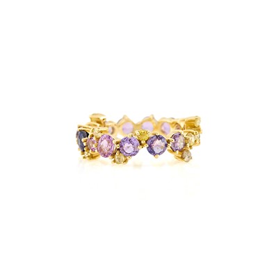 Lot 2032 - Gold, Multicolored Sapphire and Diamond Band Ring