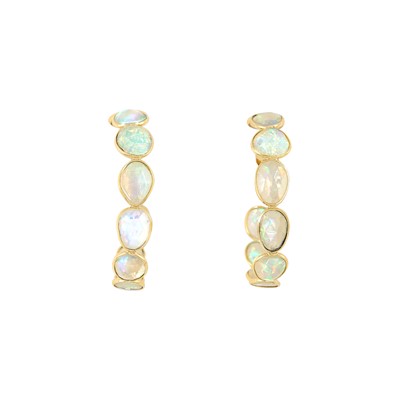 Lot 2189 - Pair of Gold and Opal Hoop Earrings