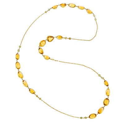 Lot 2036 - Gold, Citrine and Colored Diamond Chain Necklace