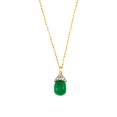 Lot 2138 - Two-Color Gold, Emerald and Diamond Pendant with Chain Necklace
