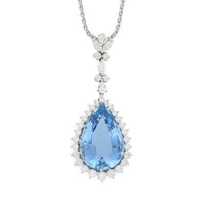 Lot 134 - Platinum, Aquamarine and Diamond Pendant with Platinum Chain Necklace