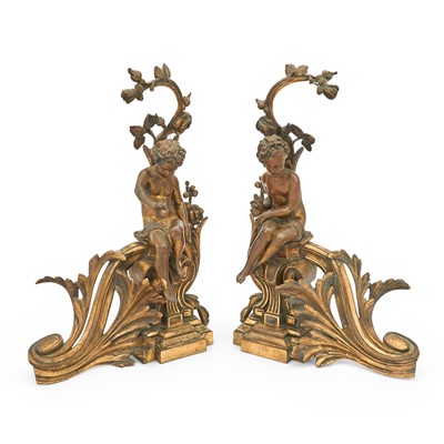 Lot 352 - Pair of Louis XV Style Gilt-Bronze Figural Chenets