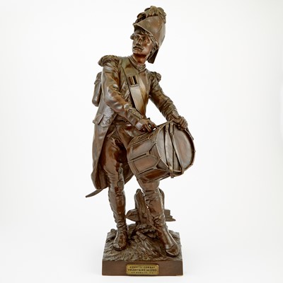 Lot 380 - French Patinated Bronze Figure of a Military Drummer Titled "Avant Le Combat Volontaire de 1792"