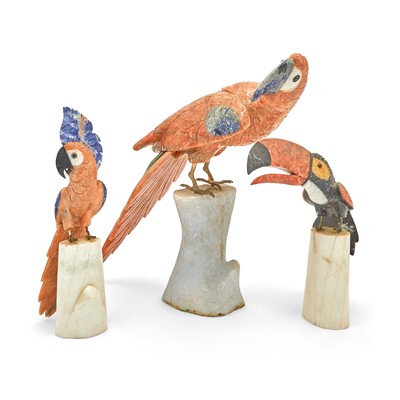 Lot 192 - Group of Three Carved Hardstone Figures of Birds