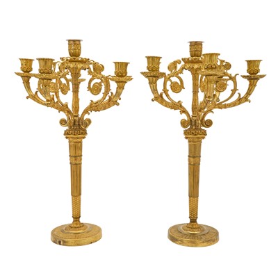 Lot 426 - Pair of Empire Style Gilt-Bronze Six-Light Candelabras