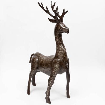 Lot 374 - Near Eastern Silver Inlaid Patinated Metal Figure of a Deer