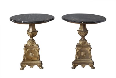 Lot 375 - Pair of Empire Style  Marble Top Gilt-Bronze Circular Side Tables