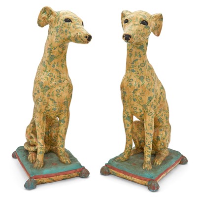 Lot 227 - Pair of Paint Decorated Composition Figures of Seated Dogs