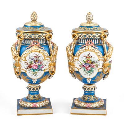 Lot 352 - Pair of Sevres Style Porcelain Covered Vases