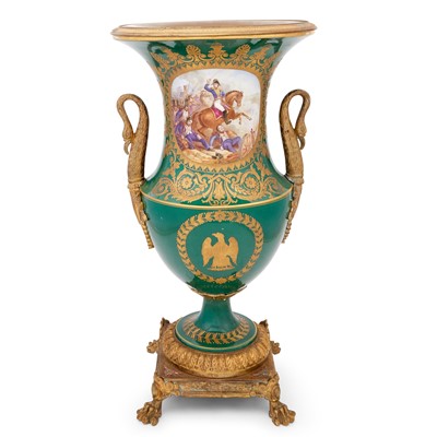 Lot 455 - French Empire Gilt-Bronze Mounted Sèvres Style Green Porcelain Two-Handled Vase