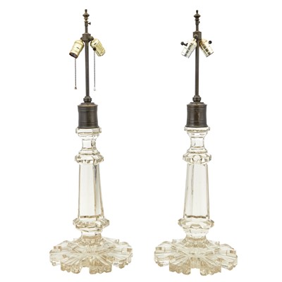 Lot 324 - Pair of Baccarat Style Glass Lamps