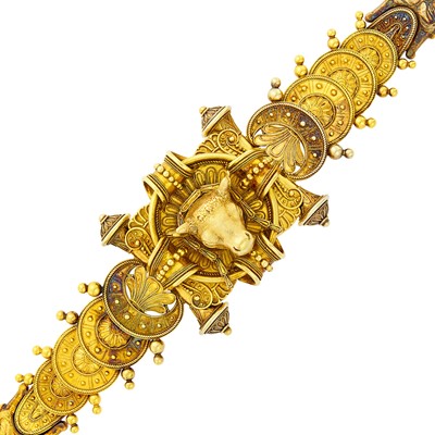 Lot 86 - Etruscan Revival Gold Bull’s Head Bracelet, Attributed to Ernesto Pierret