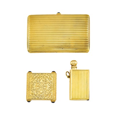 Lot 2077 - Gold and Metal Cigarette Case and Two Matchstrikes