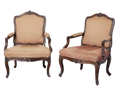 Lot 276 - Pair of Louis XV Upholstered Walnut Fauteuils