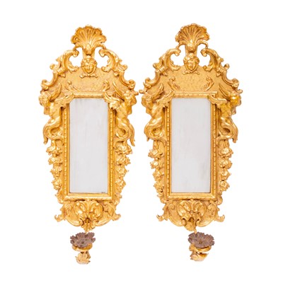 Lot 442 - Pair of Baroque Style Giltwood Mirror Sconces
