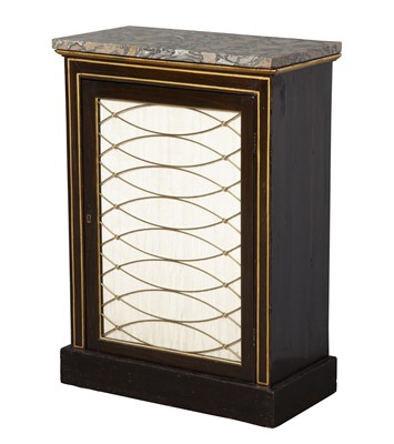 Lot 110 - Regency Style Faux Grain Painted Marble Top Side Cabinet
