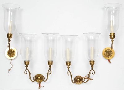 Lot 216 - Set of Four Wall Lights with Glass Shades