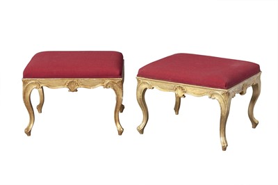 Lot 193 - Pair of George III Style Upholstered Giltwood Stools