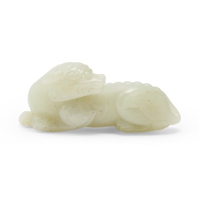 Lot 443 - A Chinese White Jade Carving of Beast