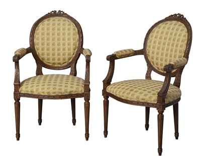 Lot 319 - Pair of Louis XVI Style Upholstered Beechwood Fauteuils