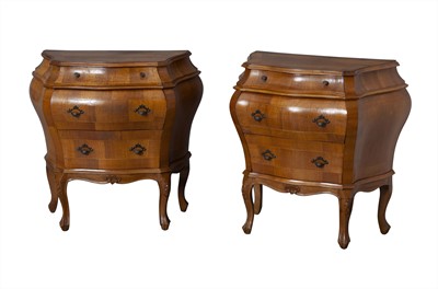 Lot 228 - Pair of Italian Rococo Style Fruitwood Commodes