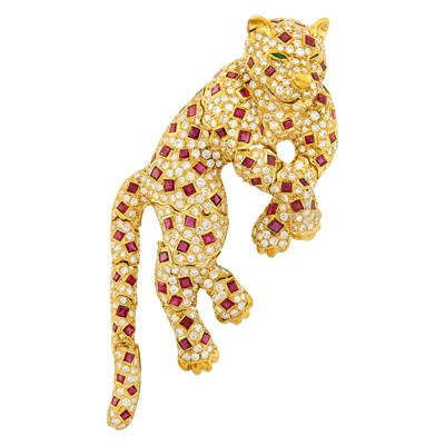 Lot 89 - Gold, Diamond and Ruby Panther Clip-Brooch