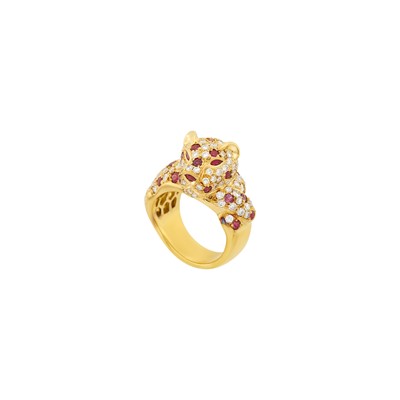 Lot 88 - Gold, Diamond and Ruby Panther Ring