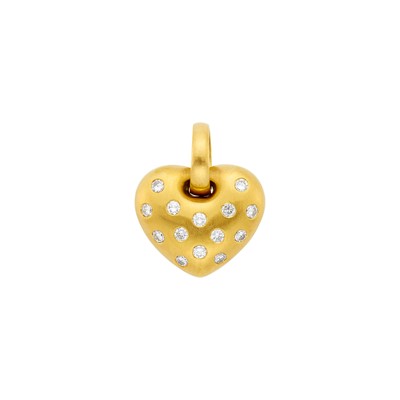 Lot 31 - Reversible Gold, Platinum and Diamond Puffed Heart Pendant