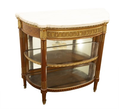Lot 377 - Louis XVI Style Marble Top Gilt-Metal Mounted Parquetry Inlaid Satinwood Side Cabinet