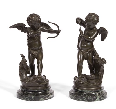 Lot 291 - Pair of French Patinated Bronze Figures of Cupids